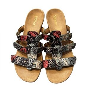 VIONIC PARK RADIA SNAKE PRINT LEATHER SANDAL LOW WEDGE TRIPLE STRAP 8 39 M NEW